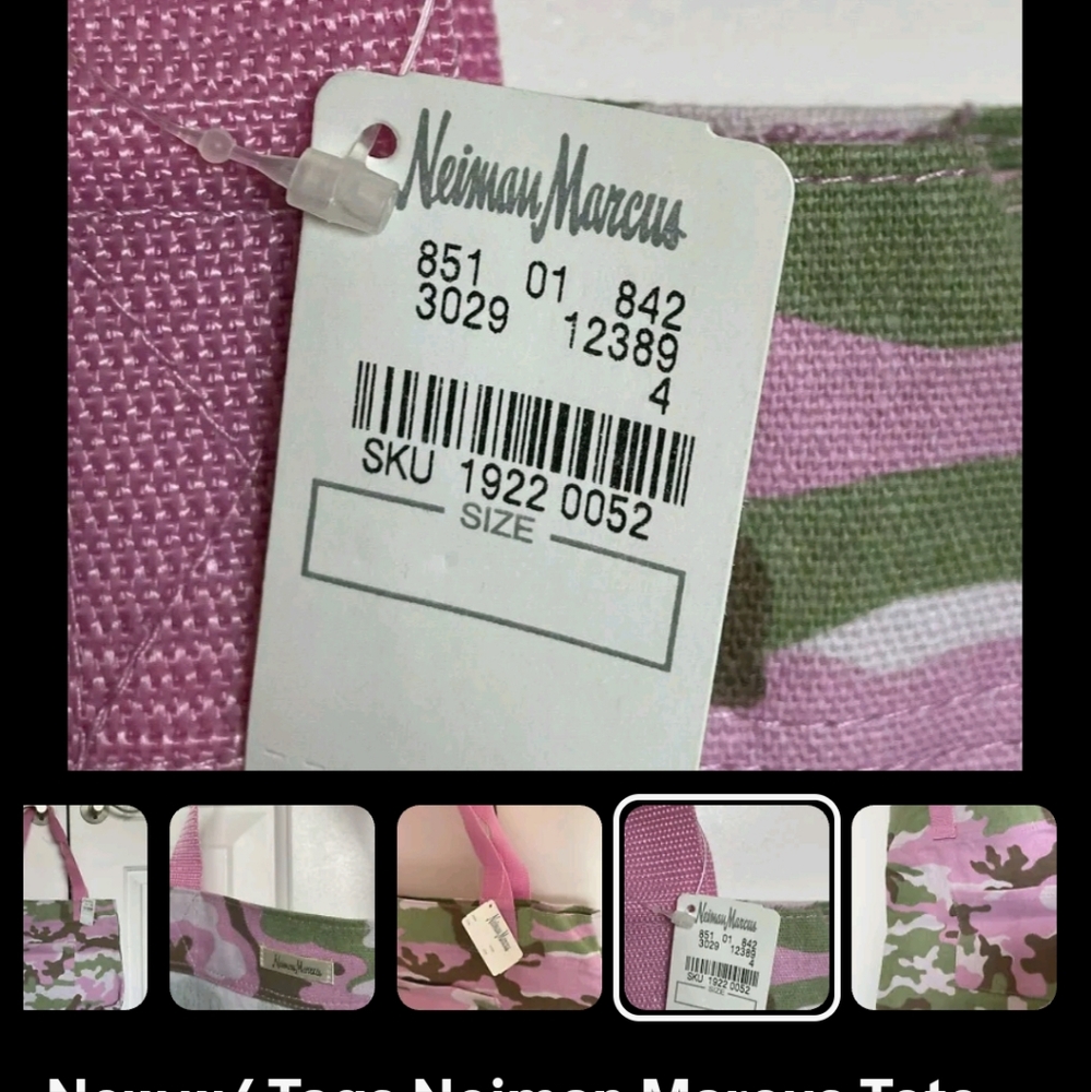 New w/ Tags Neiman Marcus Tote Bag Green and Pink Woodland Camouflage - Picture 5 of 6